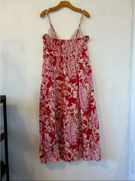 Abercrombie & Fitch Beaded Flowy Floral Red Pink Midi Dress Linen Blend Size XL - Picture 13 of 13